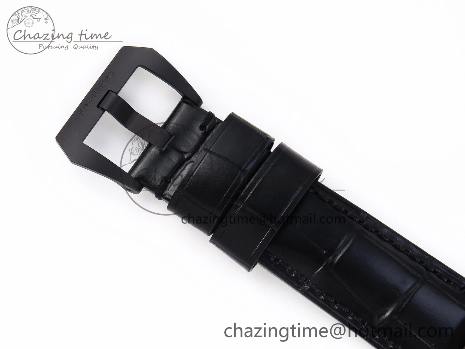 PAM1279 X LUMINOR GMT 42MM TITANIUM VSF 1:1 BEST EDITION BLUE DIAL ON BLACK LEATHER STRAP P.9011 SUPER CLONE