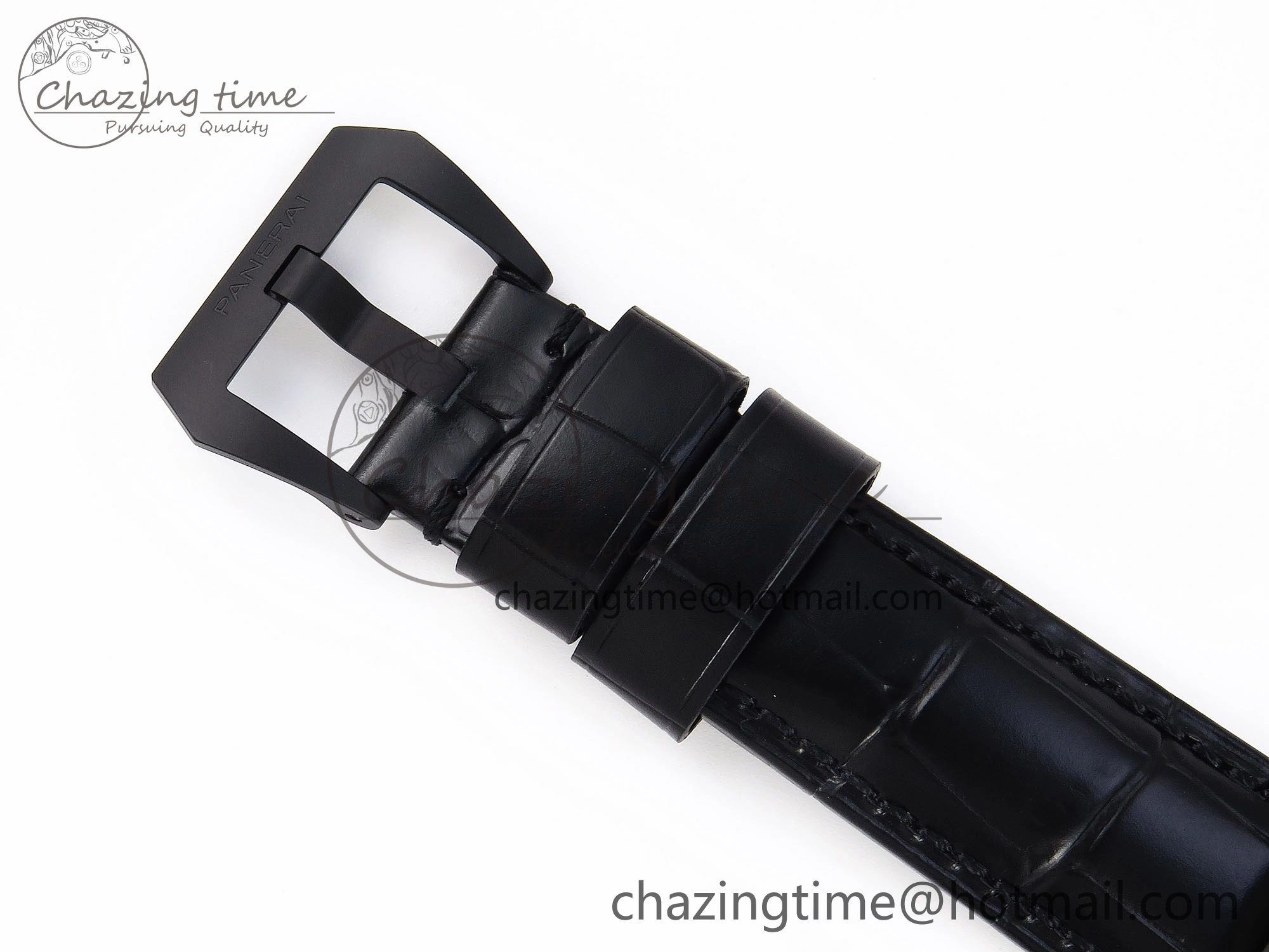 PAM1279 X LUMINOR GMT 42MM TITANIUM VSF 1:1 BEST EDITION BLUE DIAL ON BLACK LEATHER STRAP P.9011 SUPER CLONE