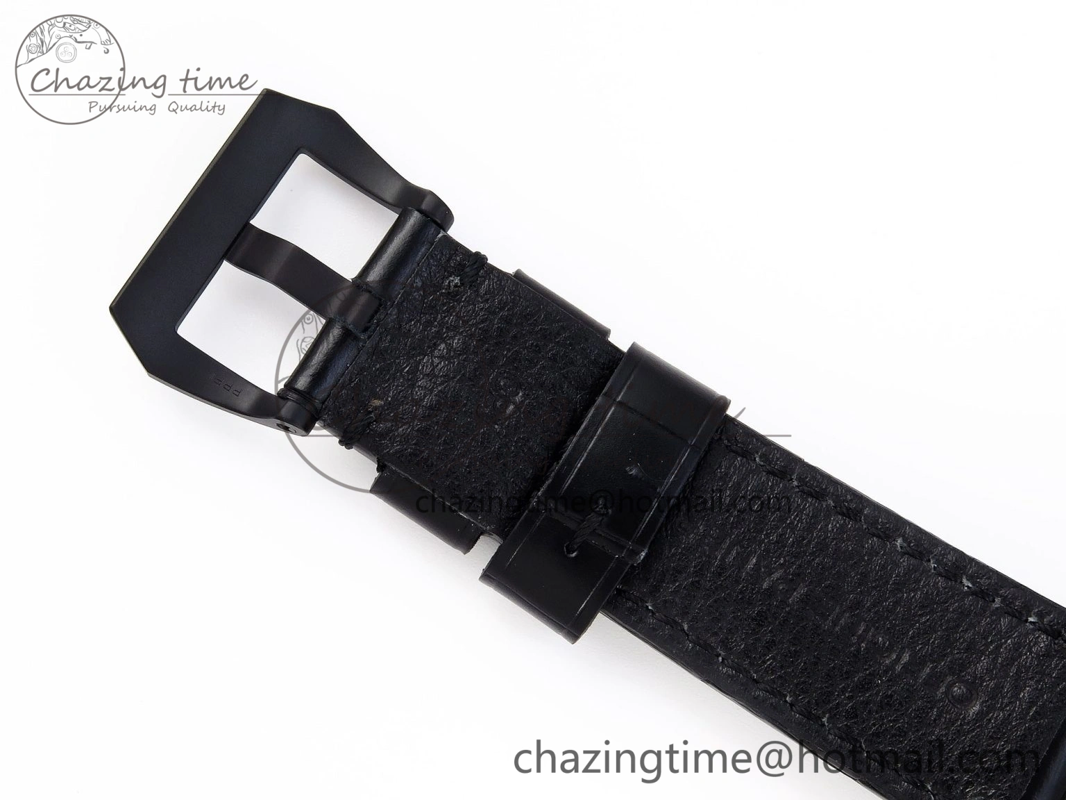 PAM1279 X LUMINOR GMT 42MM TITANIUM VSF 1:1 BEST EDITION BLUE DIAL ON BLACK LEATHER STRAP P.9011 SUPER CLONE
