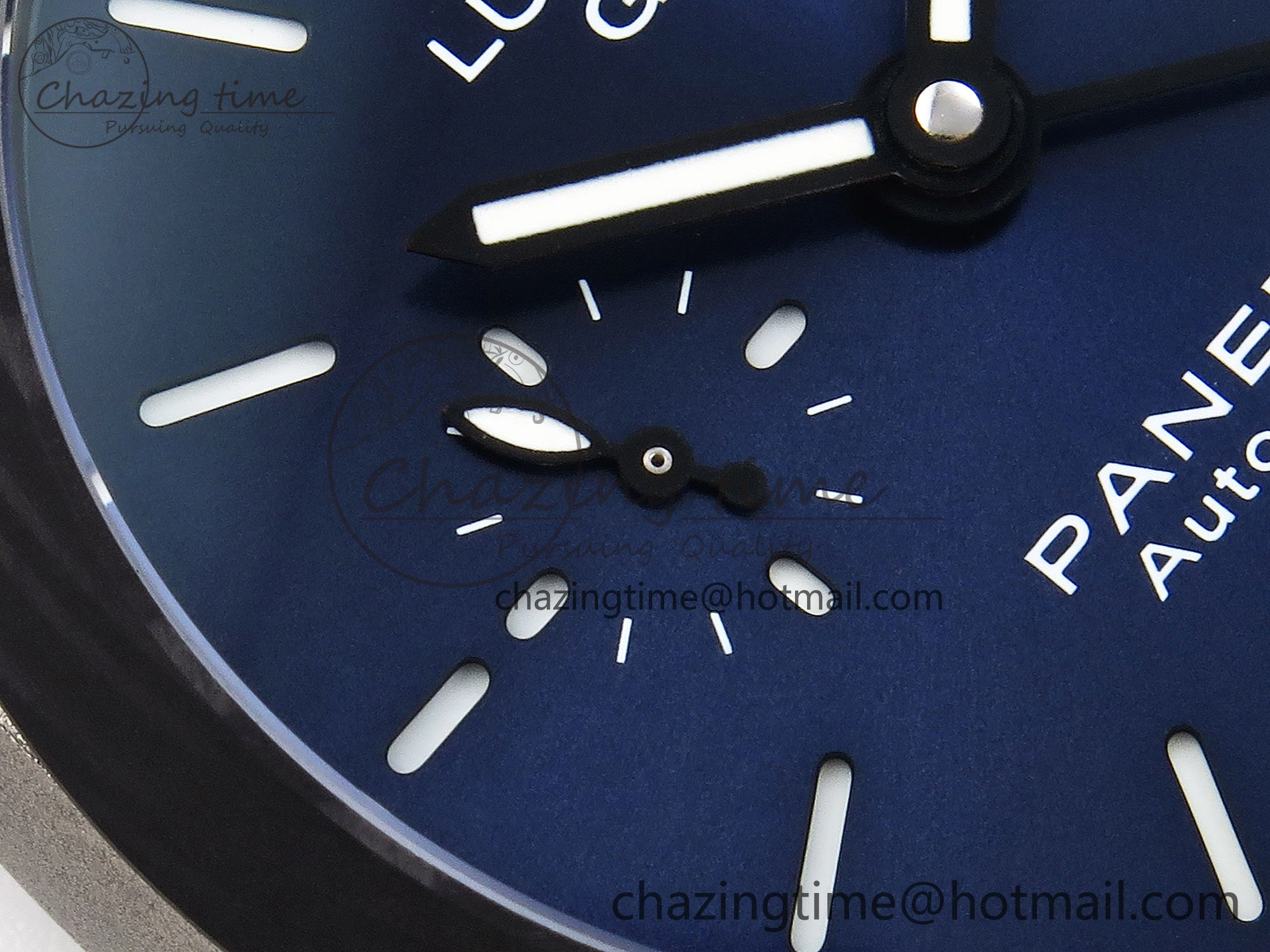 PAM1279 X LUMINOR GMT 42MM TITANIUM VSF 1:1 BEST EDITION BLUE DIAL ON BLACK LEATHER STRAP P.9011 SUPER CLONE