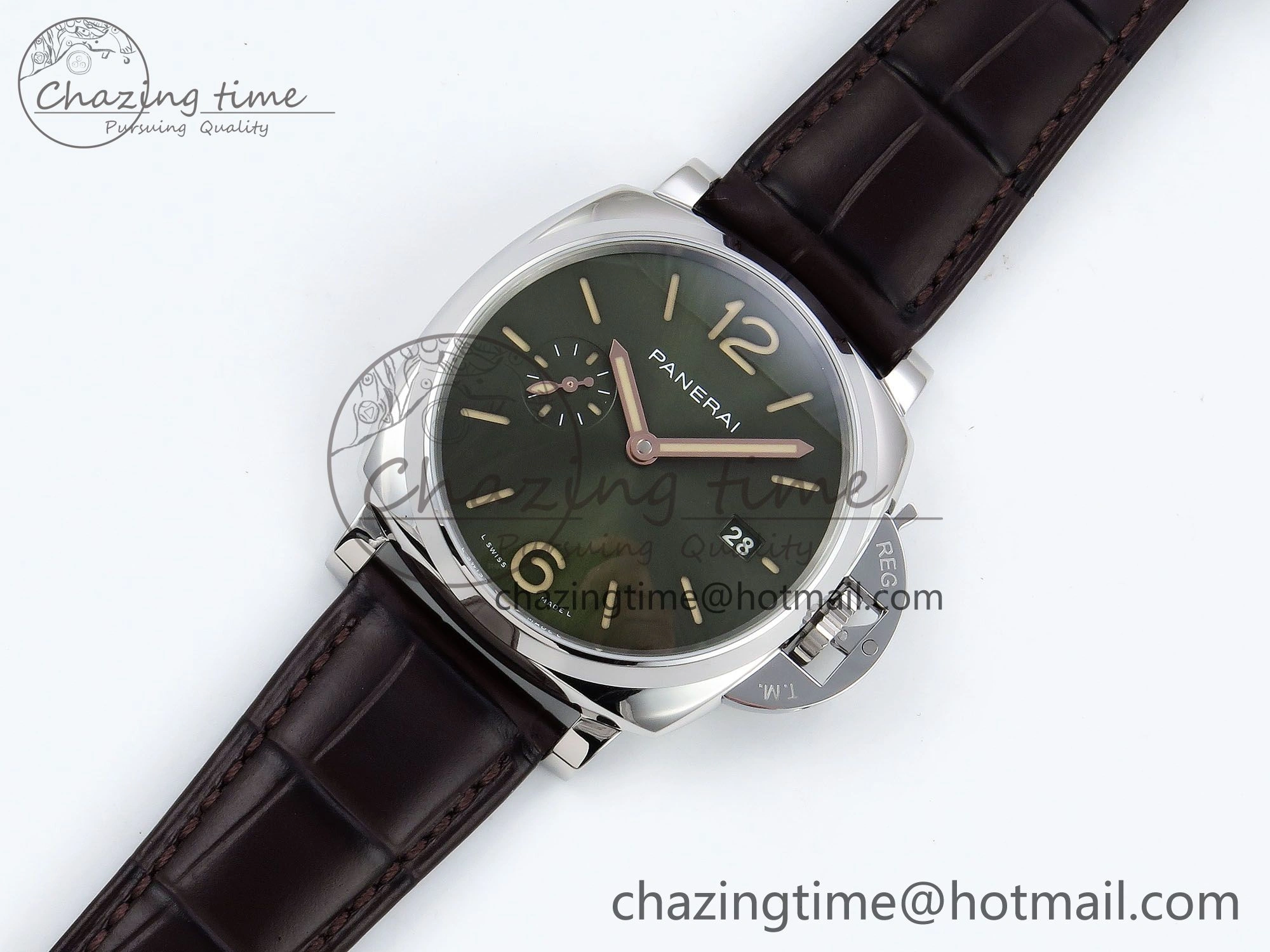 PAM1329 Luminor Due 42mm VSF 1:1 Best Edition Green Dial on Brown Leather Strap P900