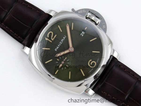 PAM1329 Luminor Due 42mm VSF 1:1 Best Edition Green Dial on Brown Leather Strap P900