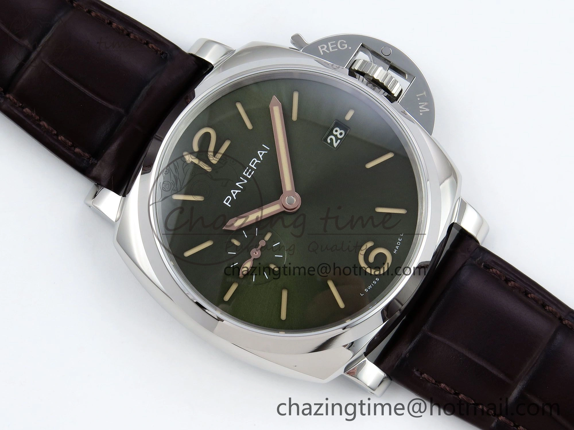 PAM1329 Luminor Due 42mm VSF 1:1 Best Edition Green Dial on Brown Leather Strap P900