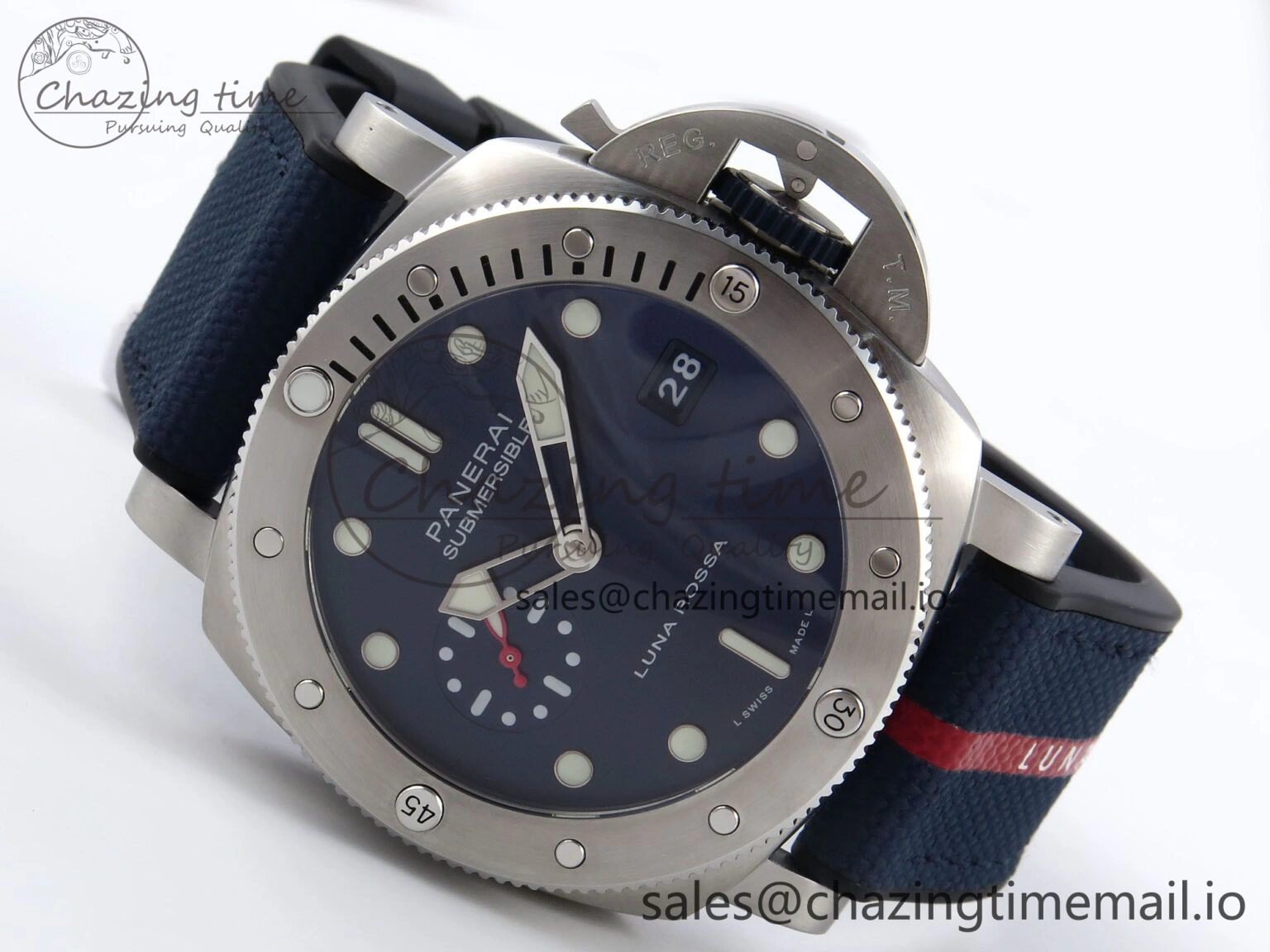 PAM1391 Luna Rossa Submersible VSF 1:1 Best Edition on Blue Fabric Strap P900