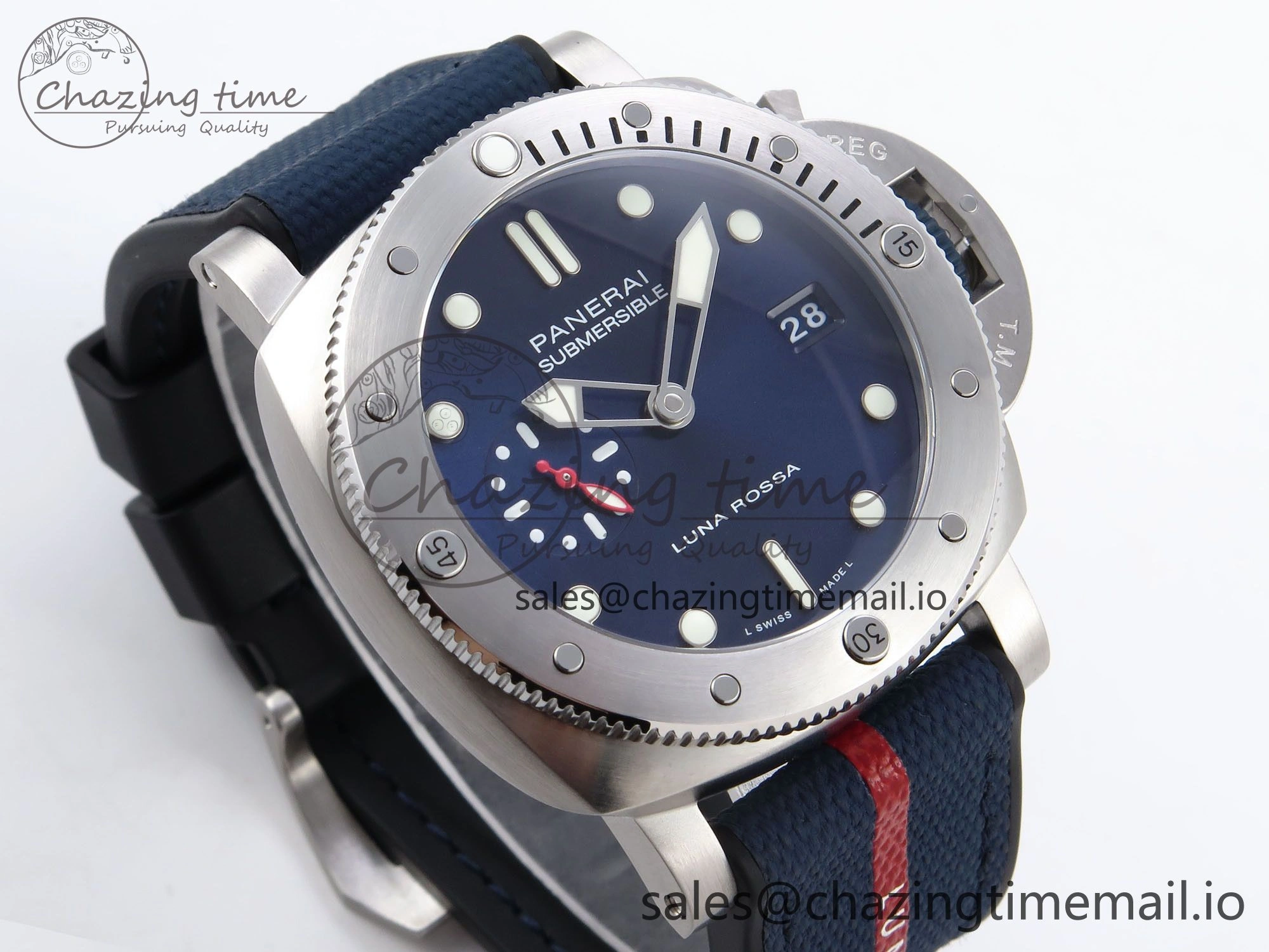 PAM1391 Luna Rossa Submersible VSF 1:1 Best Edition on Blue Fabric Strap P900