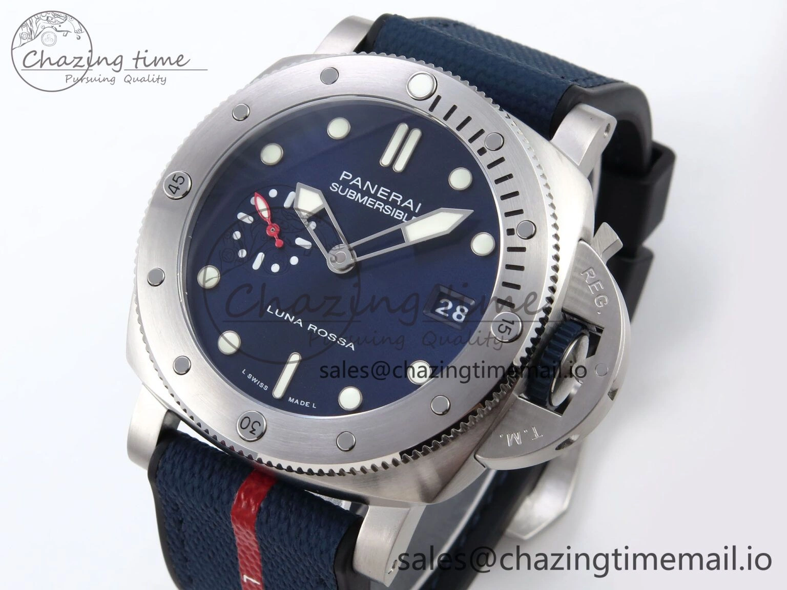 PAM1391 Luna Rossa Submersible VSF 1:1 Best Edition on Blue Fabric Strap P900