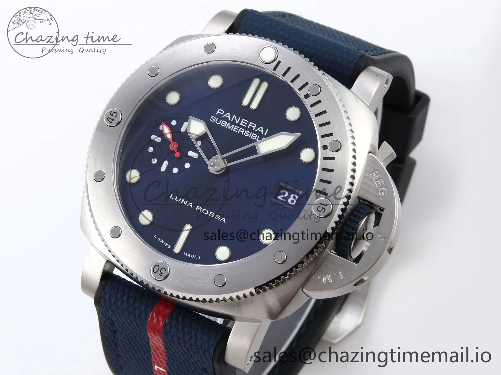 PAM1391 Luna Rossa Submersible VSF 1:1 Best Edition on Blue Fabric Strap P900