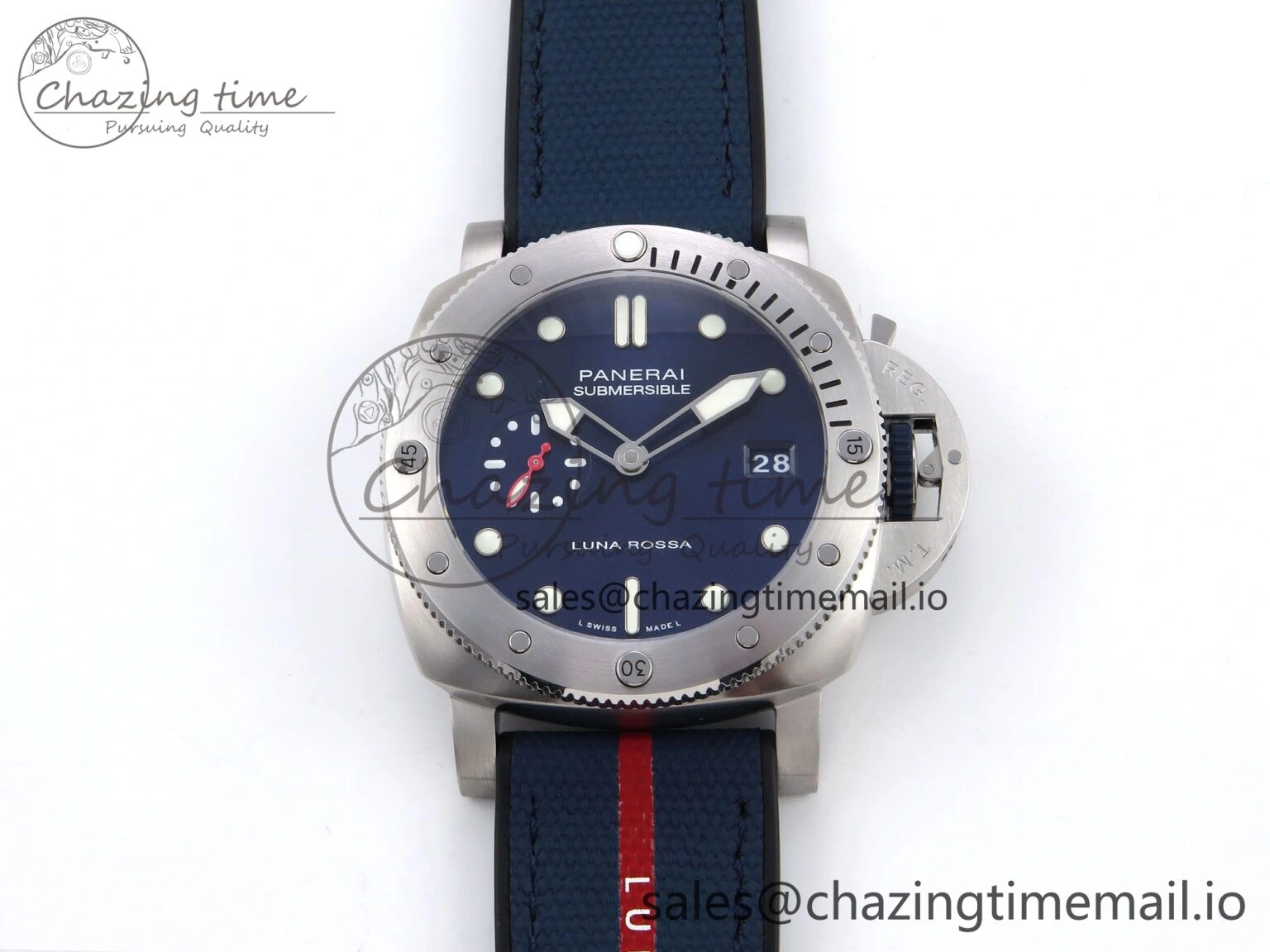 PAM1391 Luna Rossa Submersible VSF 1:1 Best Edition on Blue Fabric Strap P900