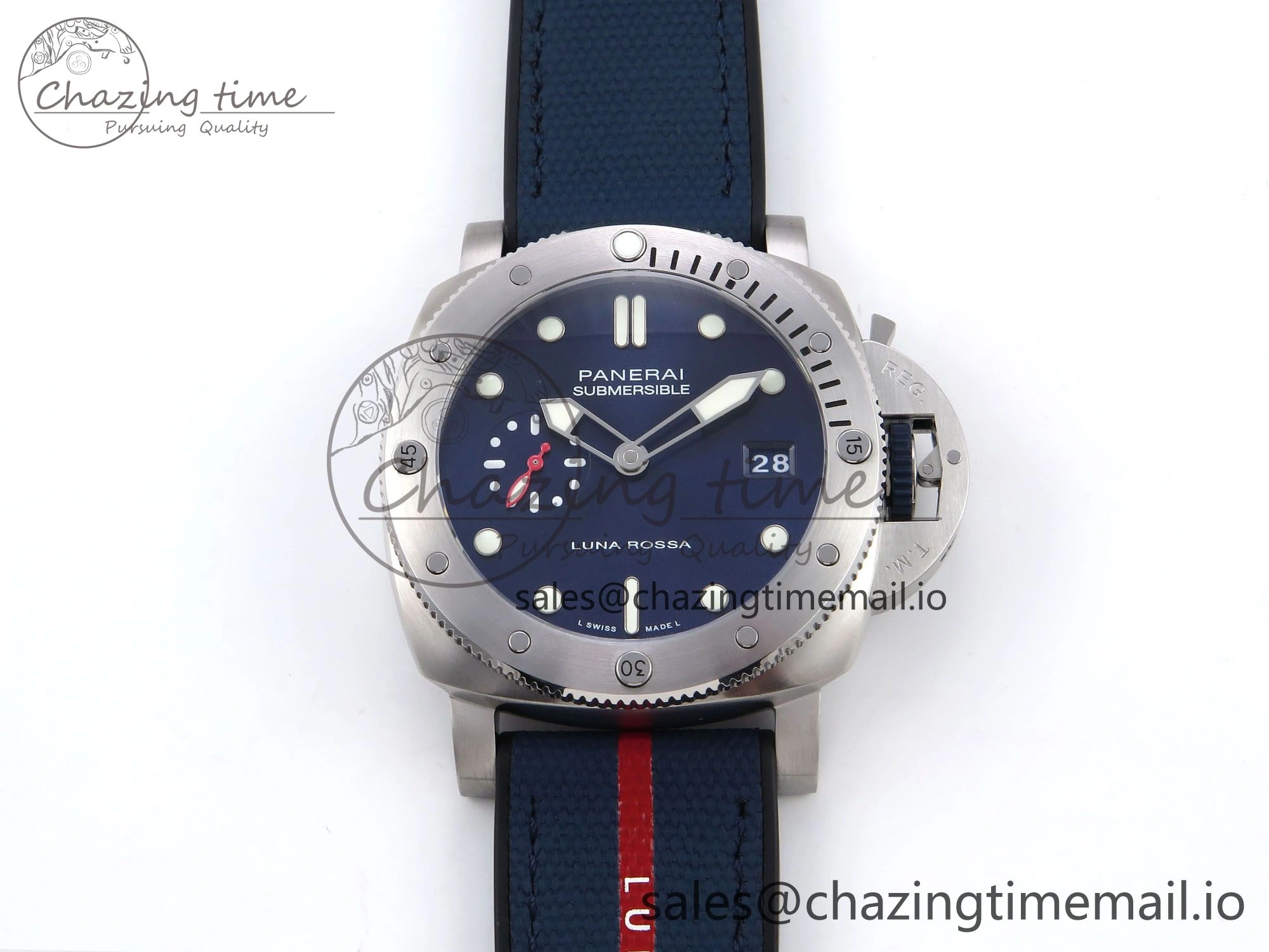 PAM1391 Luna Rossa Submersible VSF 1:1 Best Edition on Blue Fabric Strap P900