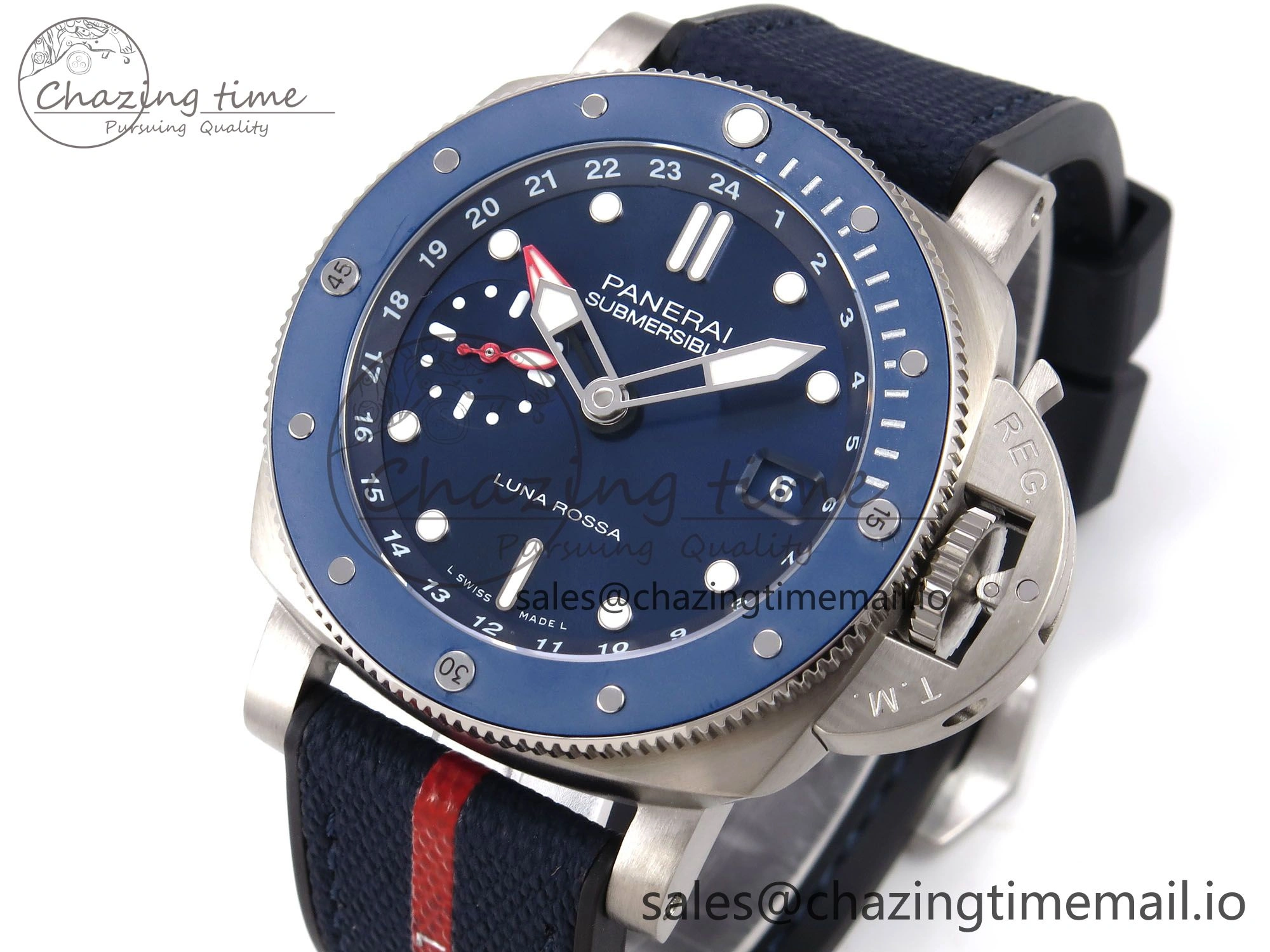 PAM1507 Luna Rossa Submersible VSF 1:1 Best Edition on Blue Fabric Strap P900