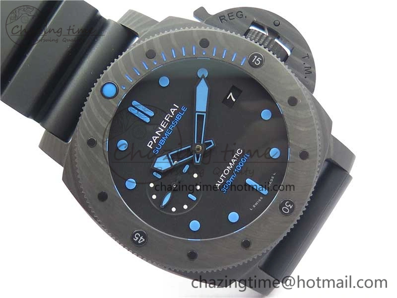 PAM1616 Carbotech 47mm VSF Best Edition Black Dial Blue Markers on Rubber Strap P.9010 Clone