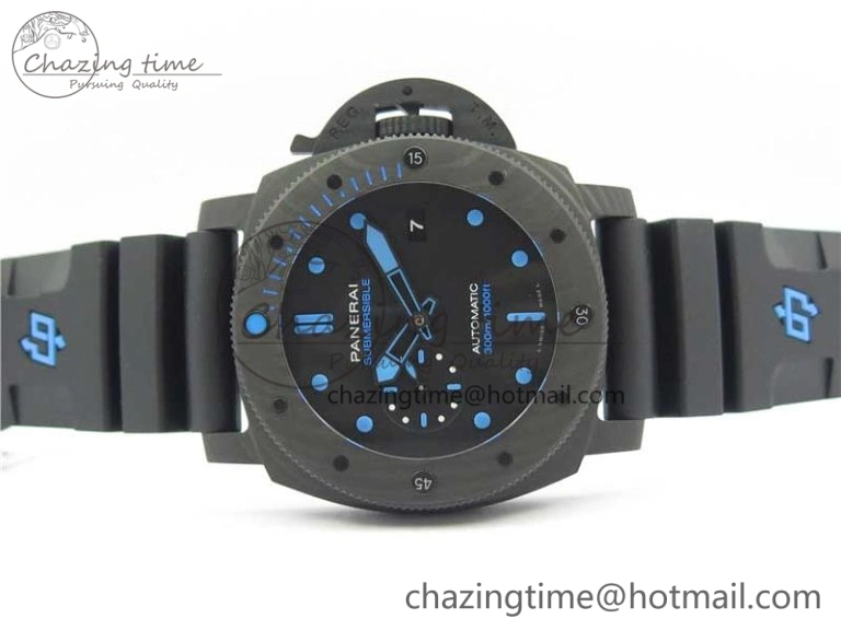 PAM1616 Carbotech 47mm VSF Best Edition Black Dial Blue Markers on Rubber Strap P.9010 Clone