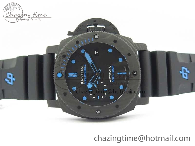 PAM1616 Carbotech 47mm VSF Best Edition Black Dial Blue Markers on Rubber Strap P.9010 Clone