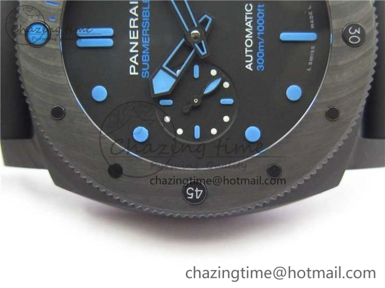 PAM1616 Carbotech 47mm VSF Best Edition Black Dial Blue Markers on Rubber Strap P.9010 Clone