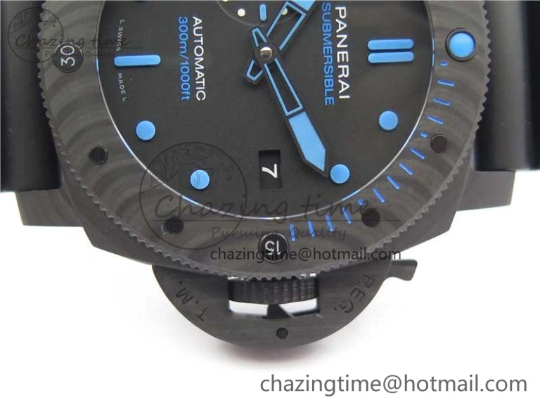 PAM1616 Carbotech 47mm VSF Best Edition Black Dial Blue Markers on Rubber Strap P.9010 Clone