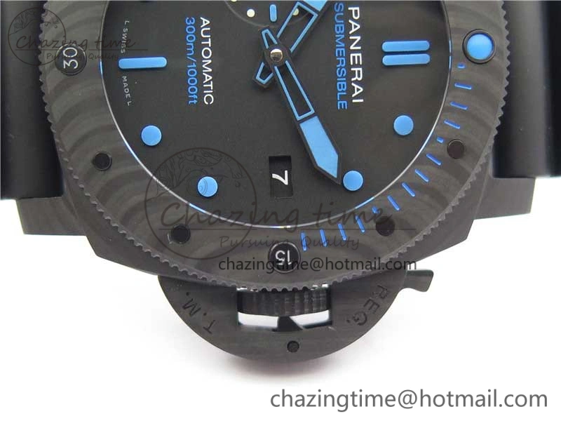 PAM1616 Carbotech 47mm VSF Best Edition Black Dial Blue Markers on Rubber Strap P.9010 Clone