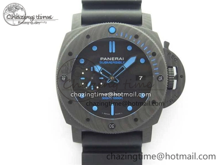 PAM1616 Carbotech 47mm VSF Best Edition Black Dial Blue Markers on Rubber Strap P.9010 Clone