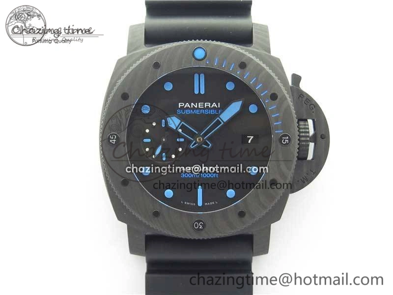 PAM1616 Carbotech 47mm VSF Best Edition Black Dial Blue Markers on Rubber Strap P.9010 Clone