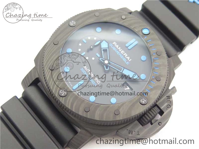 PAM1616 Carbotech 47mm VSF Best Edition Black Dial Blue Markers on Rubber Strap P.9010 Clone