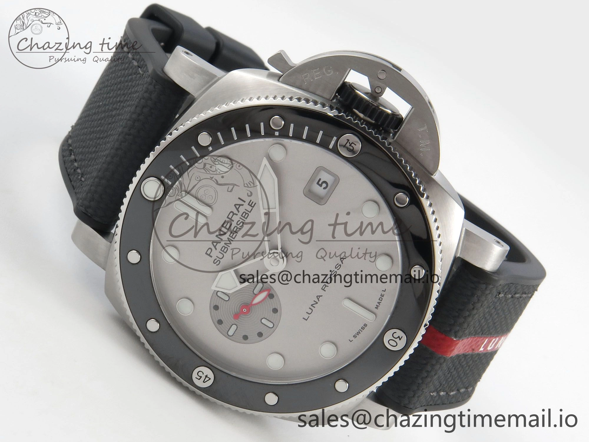 PAM1681 44mm Luna Rossa Submersible VSF 1:1 Best Edition On Gray Fabric Strap P900