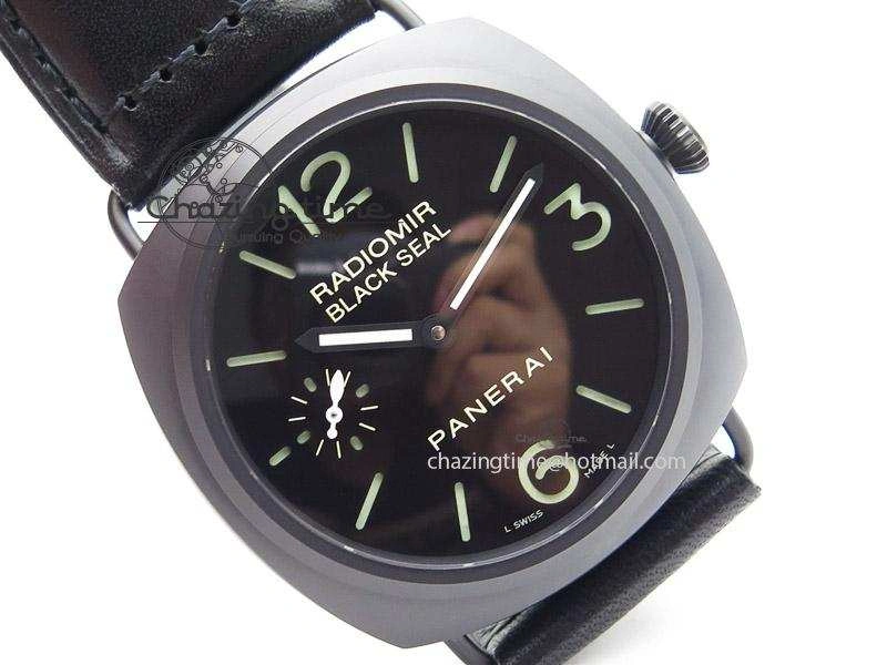 PAM292 O Real Ceramic V6F Best Edition on Black Leather Strap A6497