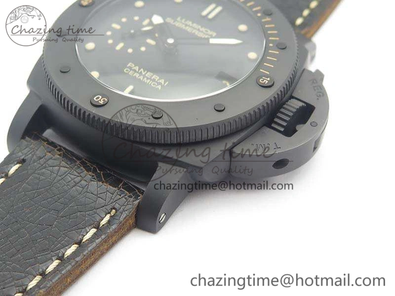 PAM508 P VSF 1:1 Best Edition Real Ceramic On Black Distressed Calfskin Strap P.9000 Super Clone