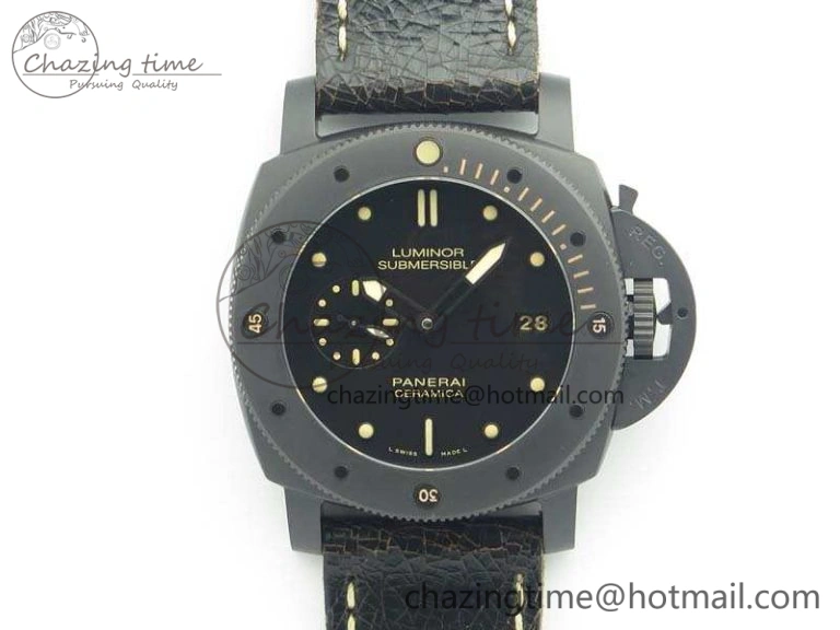 PAM508 P VSF 1:1 Best Edition Real Ceramic On Black Distressed Calfskin Strap P.9000 Super Clone