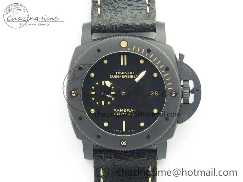 PAM508 P VSF 1:1 Best Edition Real Ceramic On Black Distressed Calfskin Strap P.9000 Super Clone