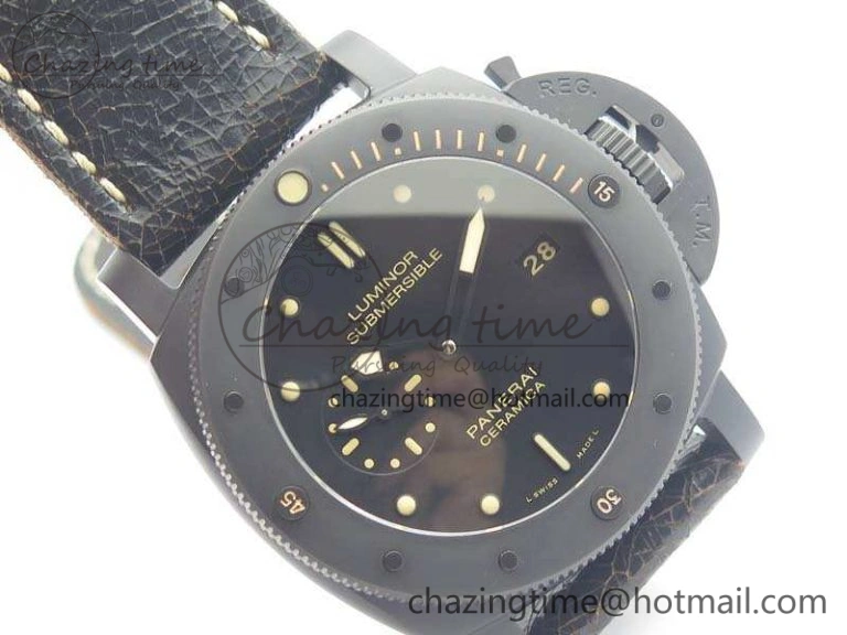 PAM508 P VSF 1:1 Best Edition Real Ceramic On Black Distressed Calfskin Strap P.9000 Super Clone