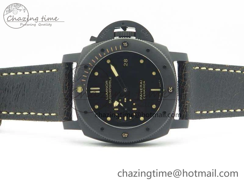PAM508 P VSF 1:1 Best Edition Real Ceramic On Black Distressed Calfskin Strap P.9000 Super Clone