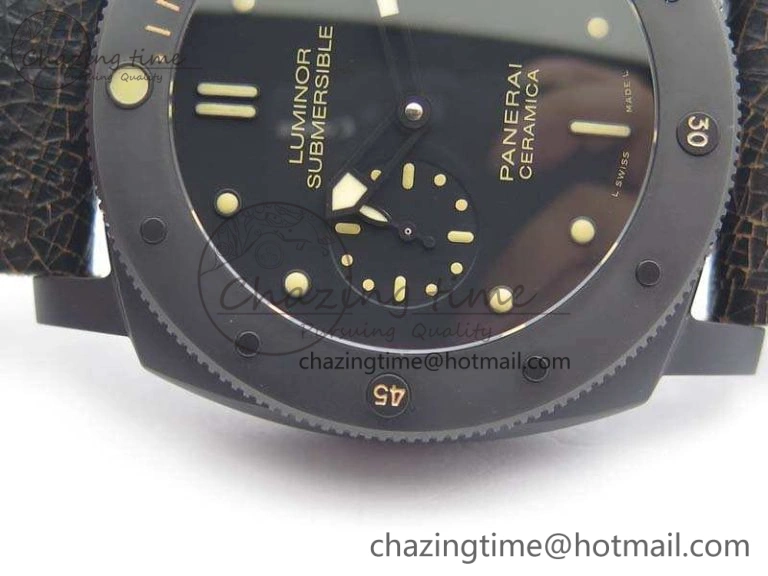 PAM508 P VSF 1:1 Best Edition Real Ceramic On Black Distressed Calfskin Strap P.9000 Super Clone