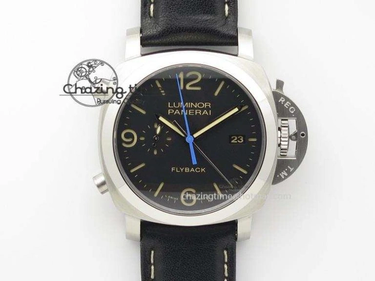 PAM524 Q V6F Fake Flyback Black Dial On Black Leather Strap P.9100