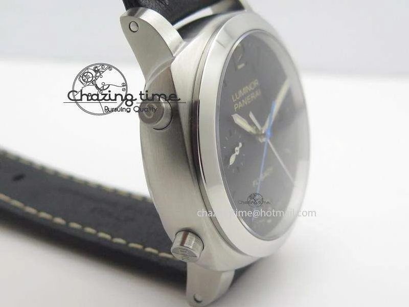 PAM524 Q V6F Fake Flyback Black Dial On Black Leather Strap P.9100