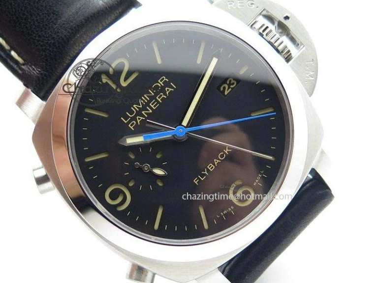 PAM524 Q V6F Fake Flyback Black Dial On Black Leather Strap P.9100