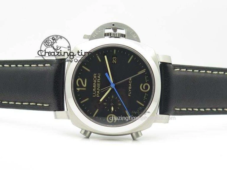 PAM524 Q V6F Fake Flyback Black Dial On Black Leather Strap P.9100