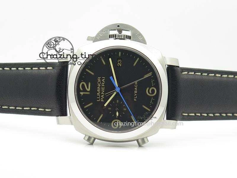 PAM524 Q V6F Fake Flyback Black Dial On Black Leather Strap P.9100