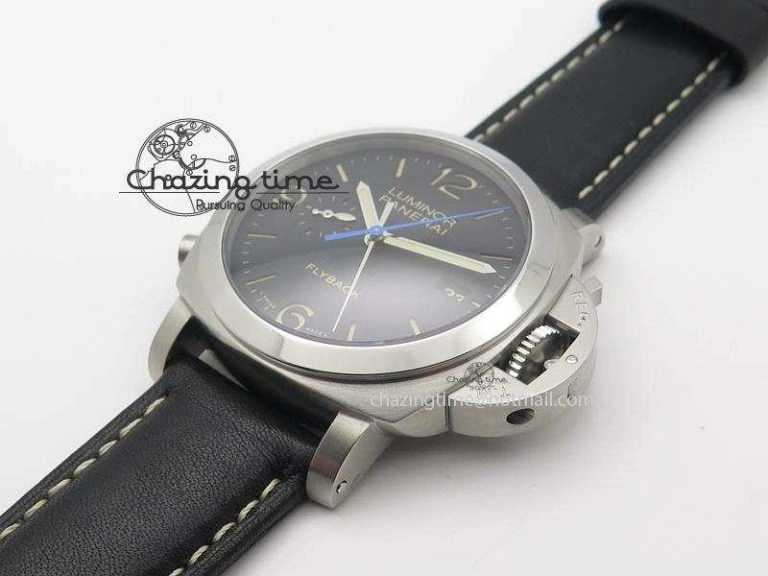 PAM524 Q V6F Fake Flyback Black Dial On Black Leather Strap P.9100