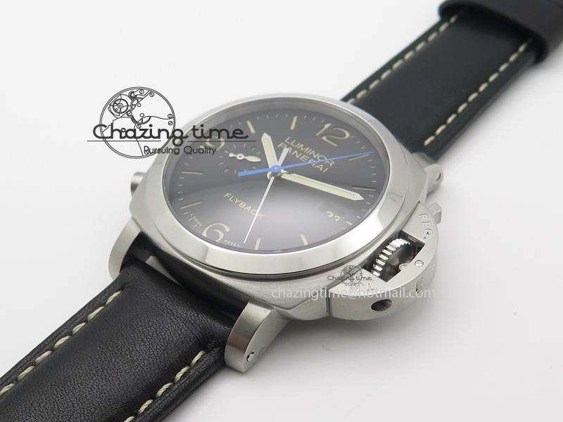 PAM524 Q V6F Fake Flyback Black Dial On Black Leather Strap P.9100