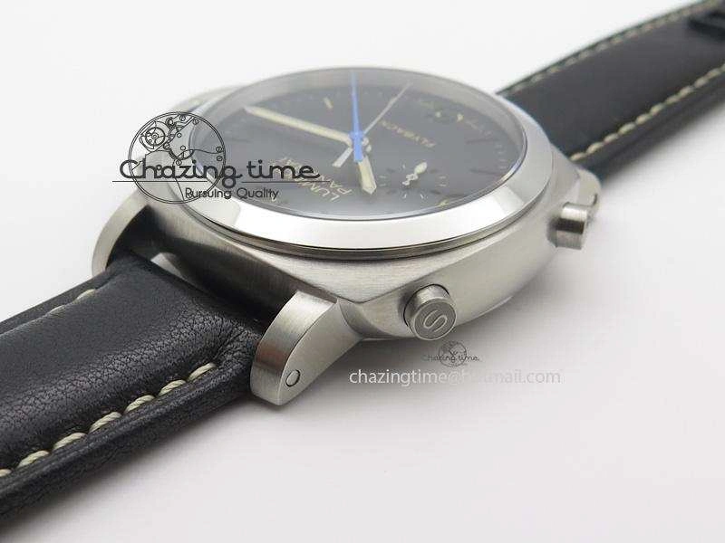 PAM524 Q V6F Fake Flyback Black Dial On Black Leather Strap P.9100
