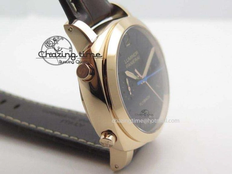 PAM525 Q V6F Fake Flyback Black Dial On Brown Leather Strap P.9100