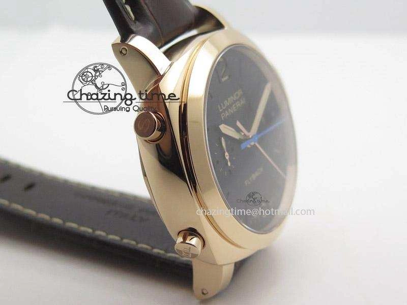 PAM525 Q V6F Fake Flyback Black Dial On Brown Leather Strap P.9100