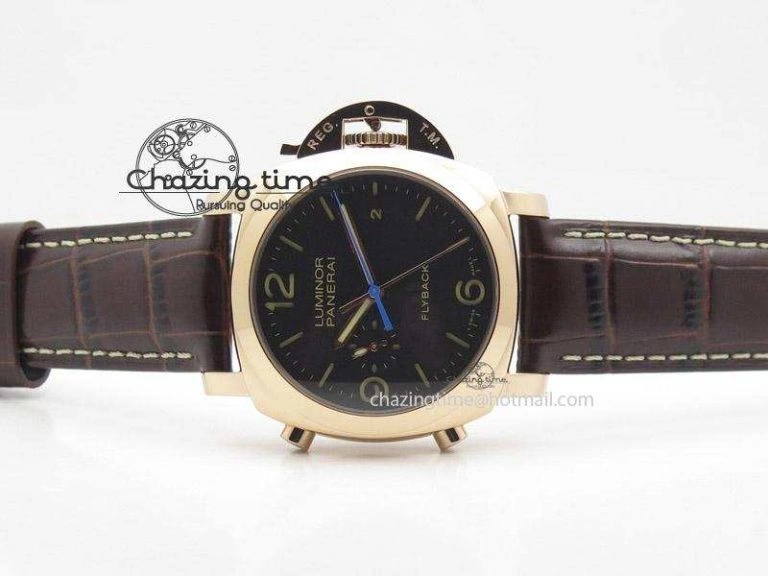 PAM525 Q V6F Fake Flyback Black Dial On Brown Leather Strap P.9100