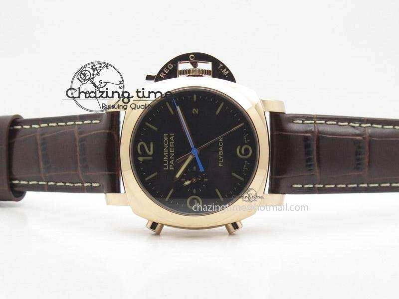 PAM525 Q V6F Fake Flyback Black Dial On Brown Leather Strap P.9100