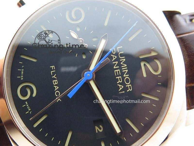 PAM525 Q V6F Fake Flyback Black Dial On Brown Leather Strap P.9100