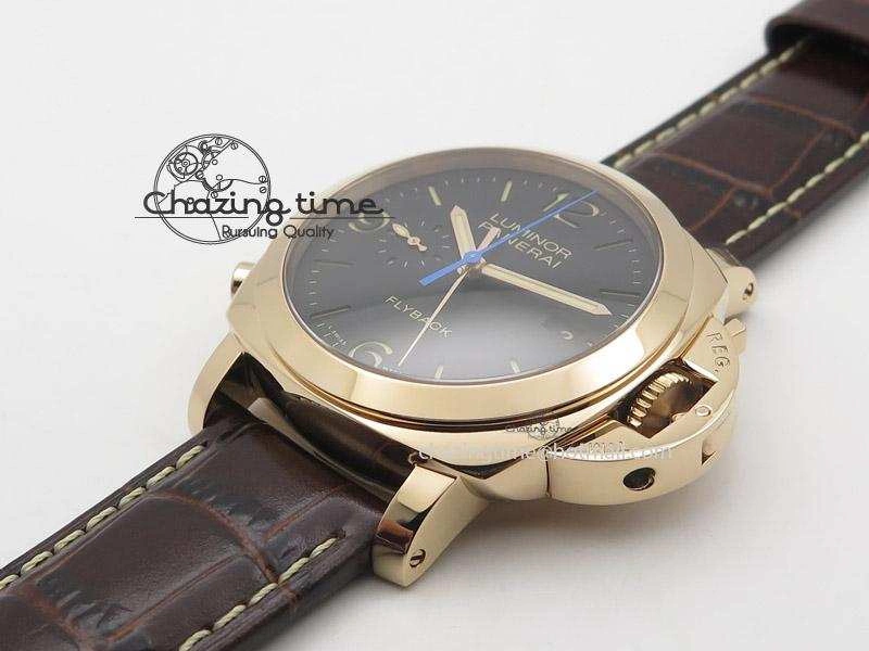 PAM525 Q V6F Fake Flyback Black Dial On Brown Leather Strap P.9100