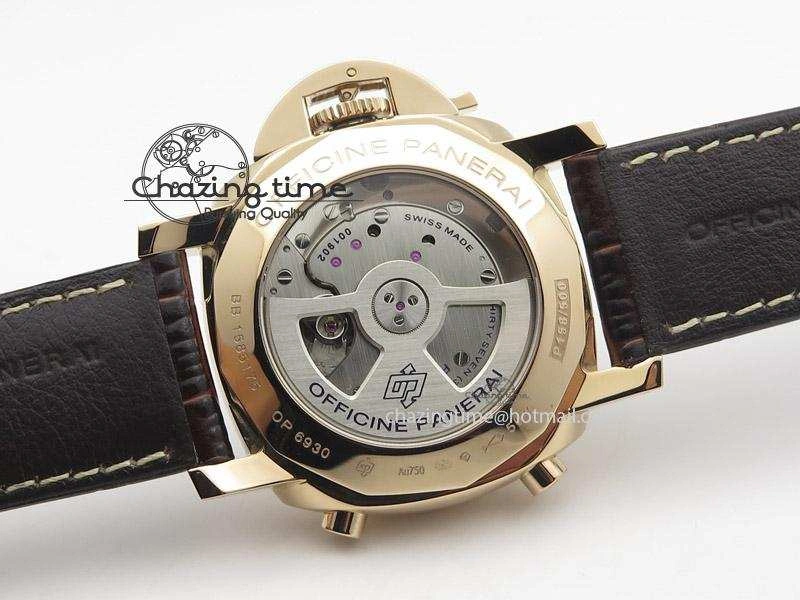PAM525 Q V6F Fake Flyback Black Dial On Brown Leather Strap P.9100