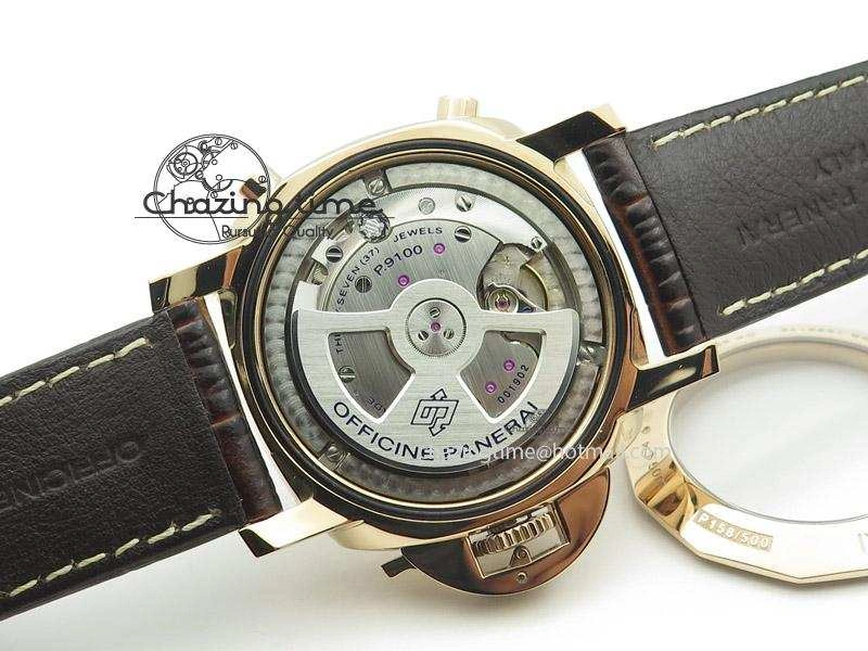 PAM525 Q V6F Fake Flyback Black Dial On Brown Leather Strap P.9100