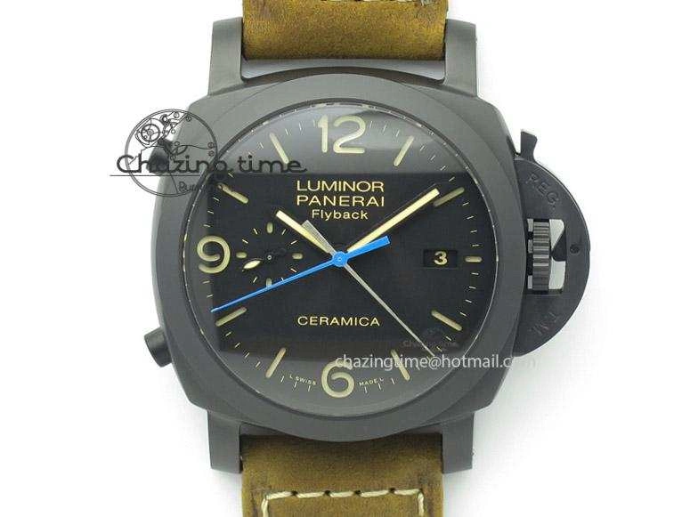 PAM580 Q Real Ceramic V6F Best Edition Black Dial On Brown Asso Strap P.9100