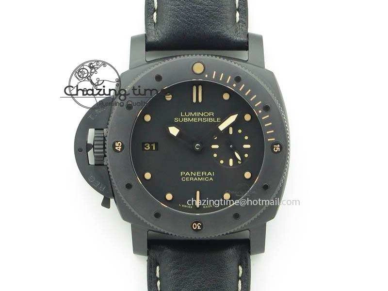 PAM607 Q V6F Best Edition Real Ceramic on Black Leather Strap P9000