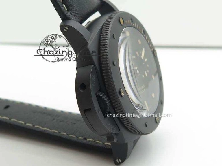 PAM607 Q V6F Best Edition Real Ceramic on Black Leather Strap P9000